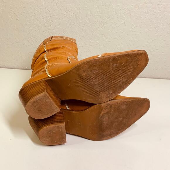 VERY‎ VOLATILE Cowboy Boots Slouchy Gold Detail Mid Calf Retro Rodeo Rawhide NFR - Picture 6 of 10